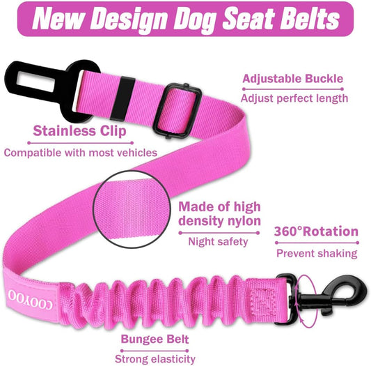 Dog Seat Belt,Retractable Dog Car Harness Seat Belt for Car Adjustable Nylon Pet Safety Seat Belts Heavy Duty & Elastic Bungee Buffer